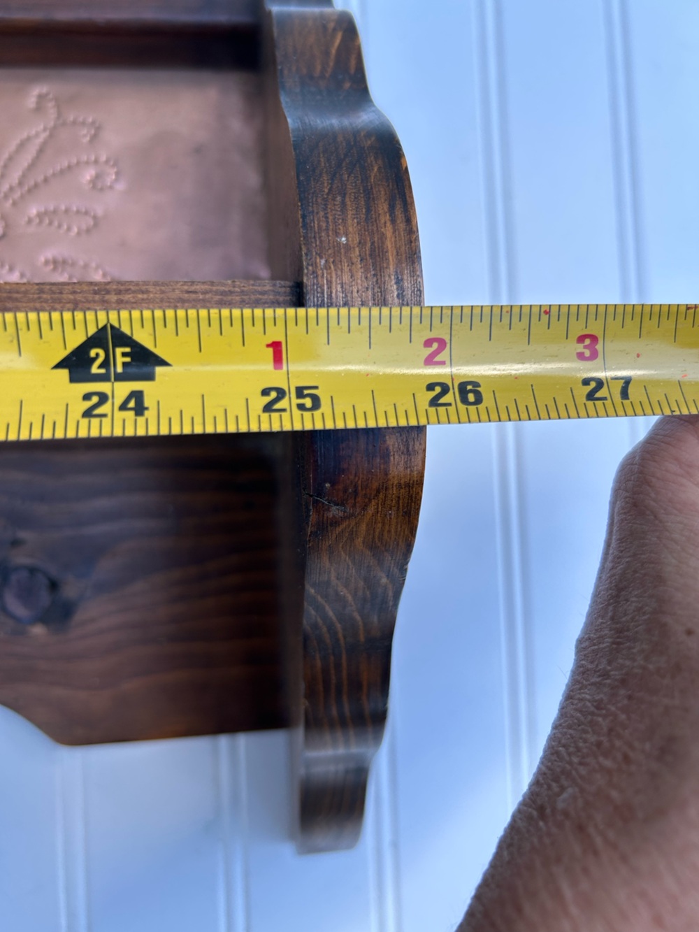 Vintage Shelf Wooden Heart Cutout Punched Tin Hook Cottagecore Grandmacore 26x11 - Picture 7 of 10